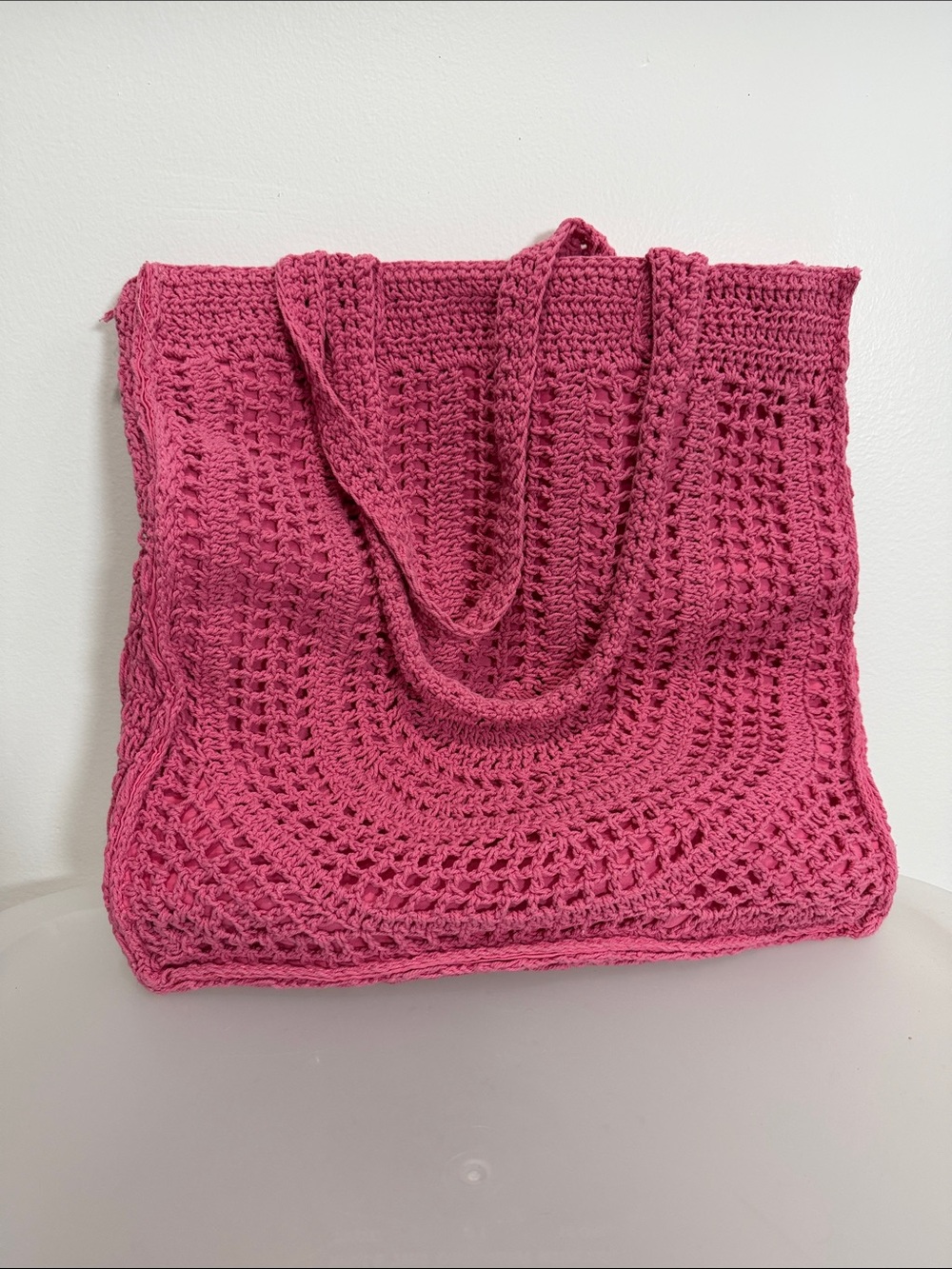 Universal Thread Crochet Tote Bag with Lining in Pink
